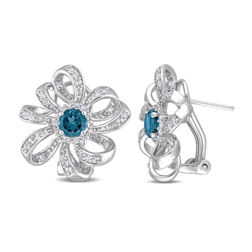 GEM AND HARMONY  1.88 Carat (Ctw) London & White Topaz Flower Earrings In Sterling Silver In Blue