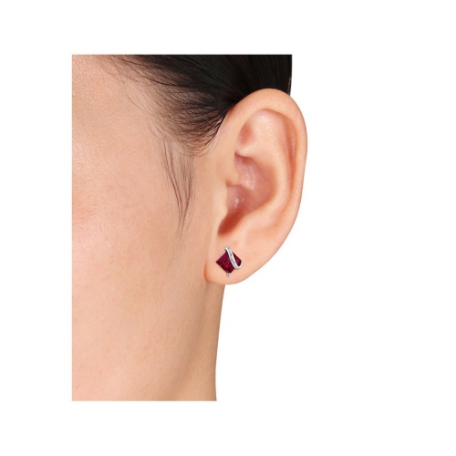 2.30 Carat Princess Cut Lab-Created Ruby Earrings in Sterling Silver