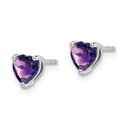 1.00 Carat Heart Amethyst Solitaire Post Earrings in 14K White Gold