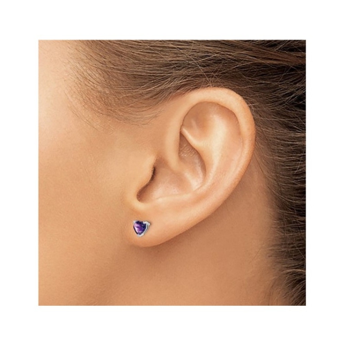 1.00 Carat Heart Amethyst Solitaire Post Earrings in 14K White Gold