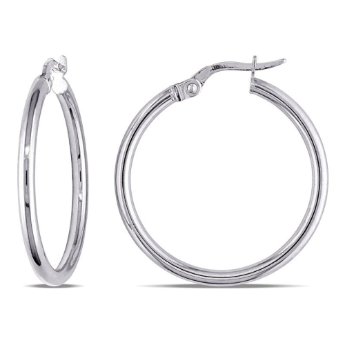 Image 1 of 3.. 10K White Gold Round Hoop Earrings