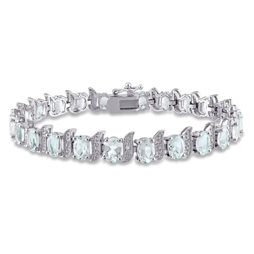 Image 1 of 3.. 9.60 Carat Aquamarine Bracelet in Sterling Silver with Accent Diamonds
