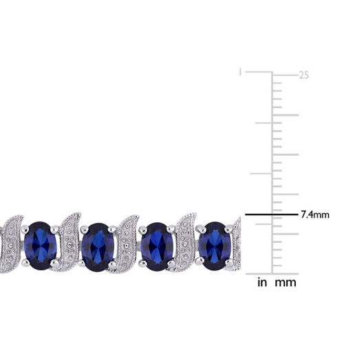 13 Carat Lab-Created Blue Sapphire Bracelet in Sterling Silver with Accent Diamonds (7 Inches)