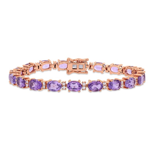 GEM AND HARMONY  14.50 Carat (Ctw) Amethyst And Sapphire Tennis Bracelet In Rose Plated Sterling Silver In White