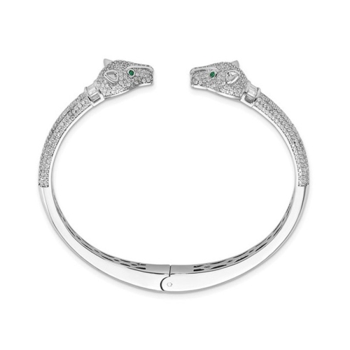 Lioness Head Cuff Bangle Bracelet in Sterling Silver with Cubic Zirconias