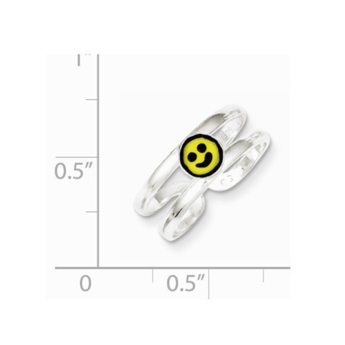 Sterling Silver Yellow & Black Enameled Smiley Toe Ring