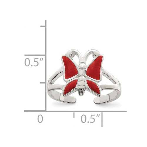 Sterling Silver Polished Butterfly with Red Enamel Toe Ring