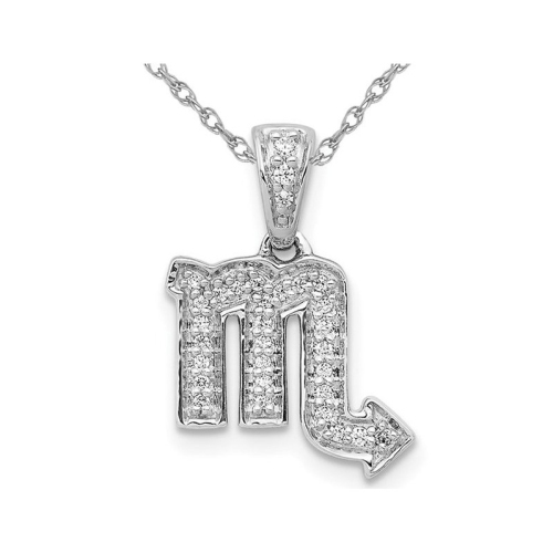 Image 1 of 4.. 1/10 Carat Diamond SCORPIO Charm Zodiac Astrology Pendant Necklace in 14K White Gold with Chain