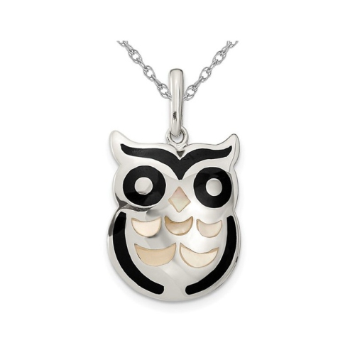 Mother of Pearl Owl Pendant Necklace in Sterling Silver with Chain