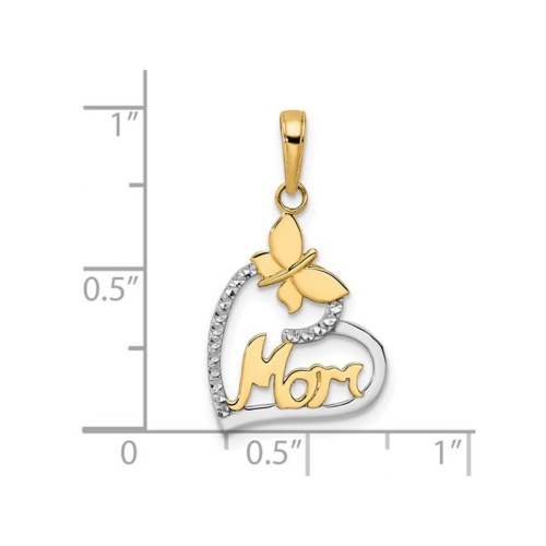 Coeur de maman avec collier pendentif papillon en or 14k jaune avec chaîne