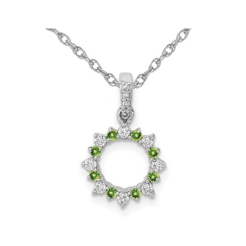 1/12 Carat Peridot Circle Pendant Necklace in 14K White Gold with Diamonds