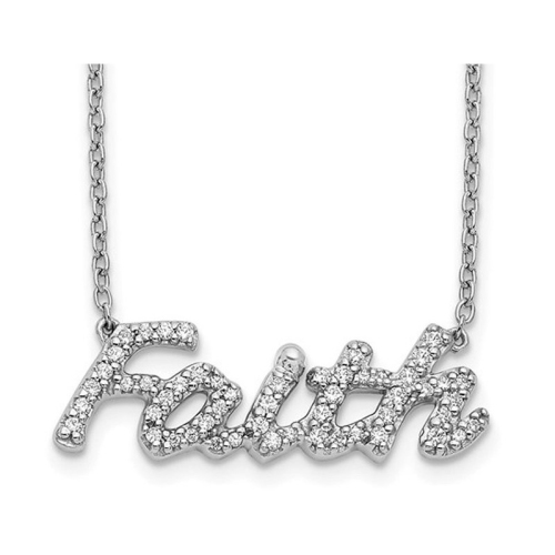 1/4 Carat Diamond FAITH Charm Pendant Necklace in 14K White Gold with Chain