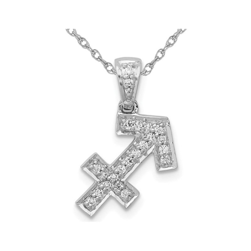 Image 1 of 4.. 1/8 Carat Diamond SAGITARIUS Charm Zodiac Astrology Pendant Necklace with Chain