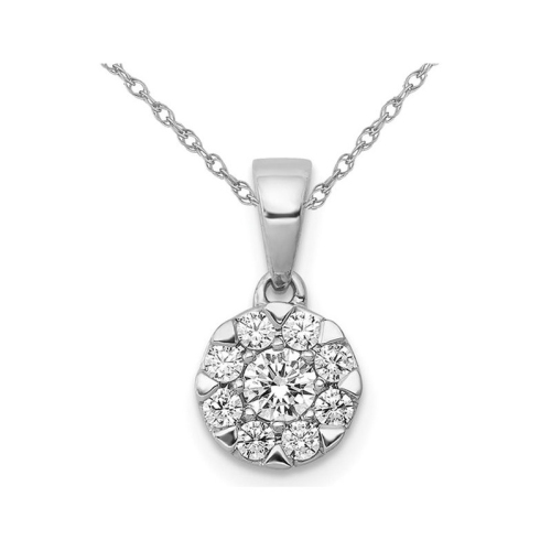 1/3 Carat Diamond Halo Cluster Pendant Necklace in 14K White Gold with Chain