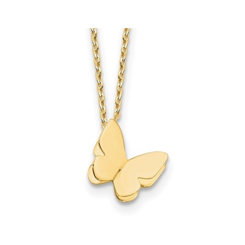 14K Yellow Gold Polished Butterfly Charm Pendant Necklace with Chain