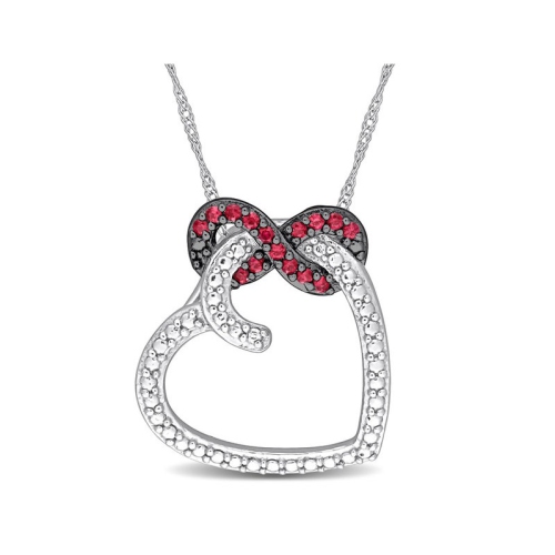 GEM AND HARMONY  1/6 Carat (Ctw) Ruby Heart Infinity Pendant Necklace In 10K Gold With Chain In White