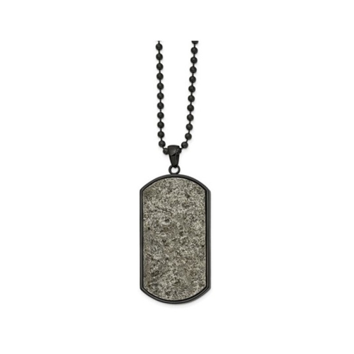 Image 1 of 4.. Mens Stainless Steel Black Sedimentary Rock Dogtag Pendant Necklace with Chain
