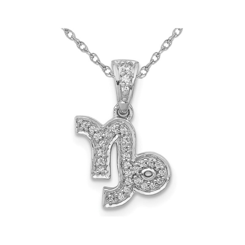 GEM AND HARMONY  1/10 Carat (Ctw) Diamond Capricorn Charm Astrology Zodiac Pendant Necklace In 14K Gold With Chain In White