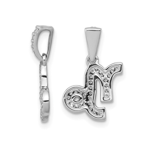1/10 Carat Diamond CAPRICORN Charm Astrology Zodiac Pendant Necklace in 14K White Gold with Chain