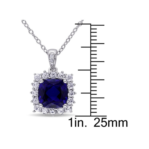 3,70 carat Collier pendentif en saphir bleu et blanc cr???? en laboratoire en argent sterling avec cha?«ne