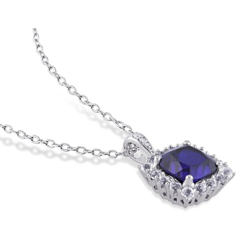 3,70 carat Collier pendentif en saphir bleu et blanc cr???? en laboratoire en argent sterling avec cha?«ne