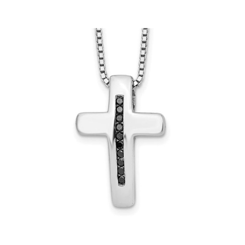 1/10 Carat Black Diamond Cross Pendant Necklace in Sterling Silver with Chain