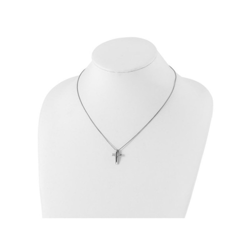 1/10 Carat Black Diamond Cross Pendant Necklace in Sterling Silver with Chain
