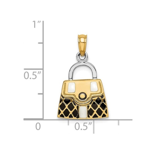 14K Yellow Gold Black Enameled Handbag Charm Pendant Necklace with Chain