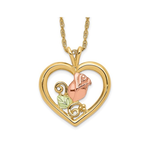 GEM AND HARMONY  10K And Rose Gold Heart Flower Pendant Necklace With Chain In Yellow