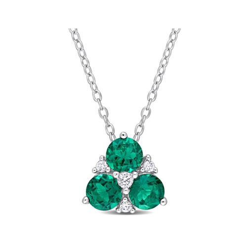 1,25 carat Collier pendentif ??meraude et saphir blanc cr???? en laboratoire en argent sterling avec cha?«ne