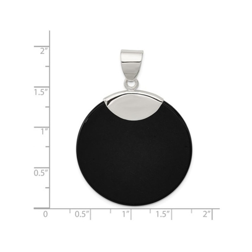Sterling Silver Black Onyx Disc Pendant Necklace with Chain