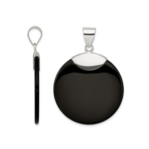 Sterling Silver Black Onyx Disc Pendant Necklace with Chain