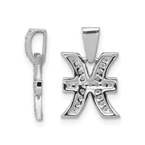 1/10 Carat Diamond PISCES Charm Astrology Zodiac Pendant Necklace in 14K White Gold with Chain