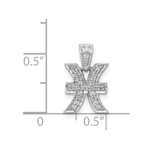 1/10 Carat Diamond PISCES Charm Astrology Zodiac Pendant Necklace in 14K White Gold with Chain