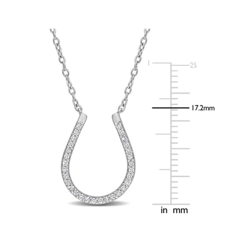 1/6 Carat Diamond Horseshoe Charm Pendant Necklace in Sterling Silver with Chain