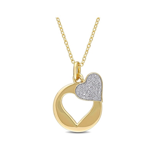 1/10 carat Diamond Double Heart Pendant Collier en argent jaune plaqu?? avec cha?«ne