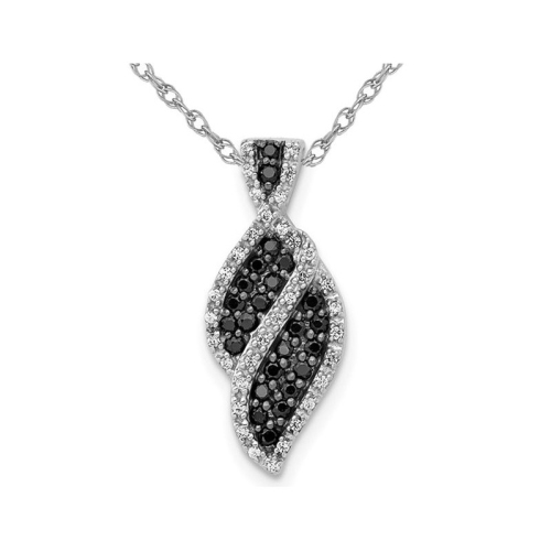 GEM AND HARMONY  1/3 Carat (Ctw) Black & Diamond Pendant Necklace In 14K Gold With Chain In White