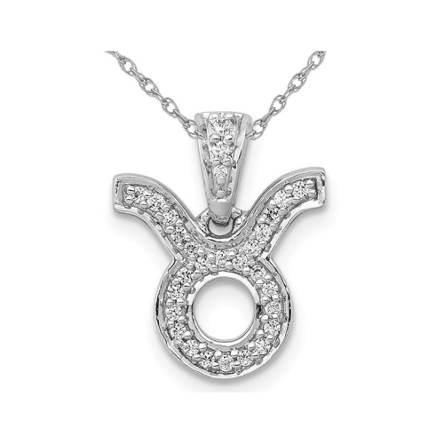 GEM AND HARMONY  1/10 Carat (Ctw) Diamond Taurus Charm Astrology Zodiac Pendant Necklace In 14K Gold With Chain In White