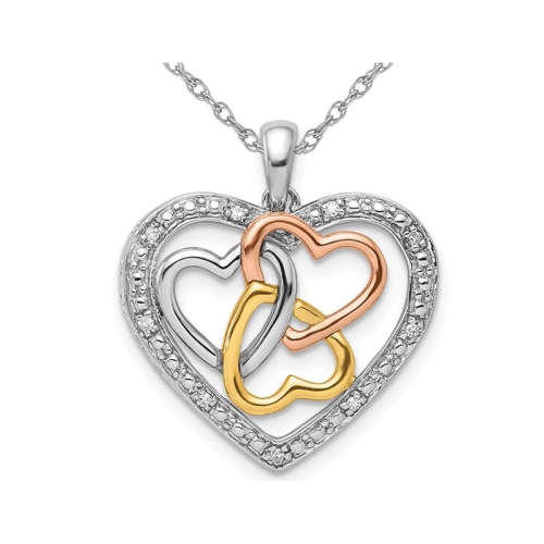 GEM AND HARMONY  Tri-Colored Sterling Multi Heart Pendant Necklace With Chain In Silver