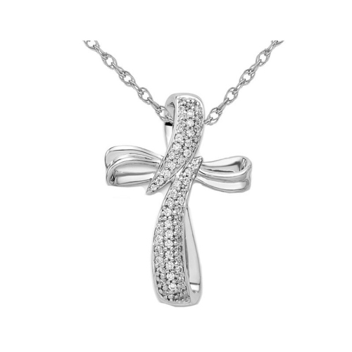 GEM AND HARMONY  1/4 Carat (Ctw) Diamond Cross Pendant Necklace In 14K Gold With Chain In White