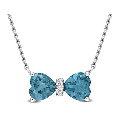 1.00 Carat London Blue Heart Bow Pendant Necklace in 10K White Gold with Chain
