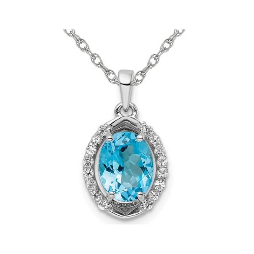 GEM AND HARMONY  2.60 Carat (Ctw) Topaz & White Topaz Pendant Necklace In Sterling Silver With Chain In Blue