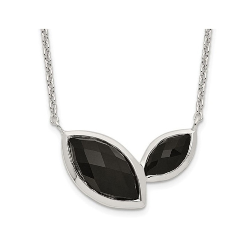 GEM AND HARMONY  Faceted Onyx Necklace In Sterling With Chain (18 Inches) In Silver