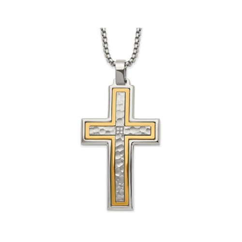 Collier crossant bross?? en acier inoxydable pour hommes avec cha?«ne