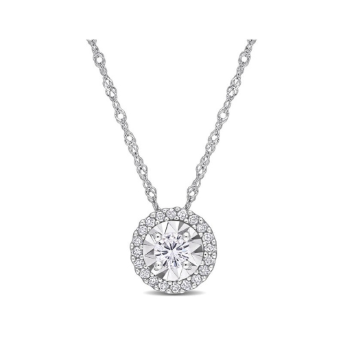 1/4 carat Diamond Halo Pendant Neckace en or blanc 10k avec chaîne