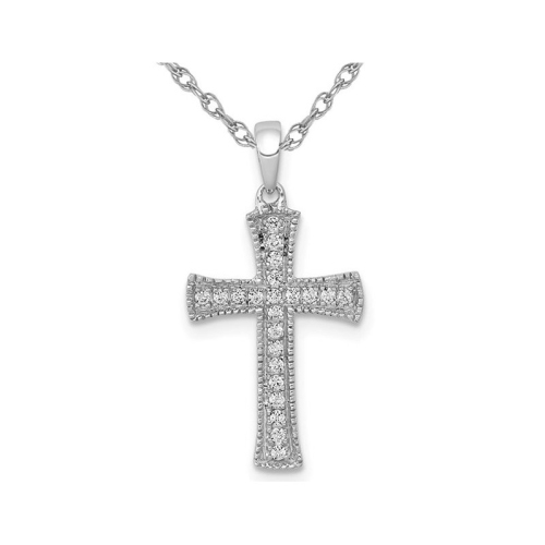 GEM AND HARMONY  1/10 Carat (Ctw) Diamond Cross Pendant Necklace In 14K Gold With Chain In White