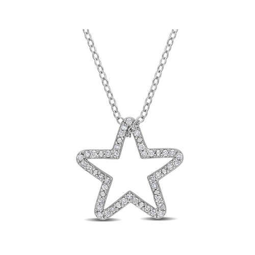 GEM AND HARMONY  1/5 Carat (Ctw) Diamond Star Charm Pendant Necklace In Sterling With Chain In Silver