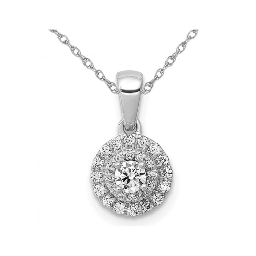 1/4 carat Diamond Halo Cluster Pendant Collier en or blanc 14K avec chaîne