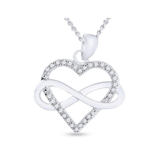 GEM AND HARMONY  1/7 Carat (Ctw) Diamond Heart Infinity Charm Pendant Necklace In Sterling With Chain In Silver