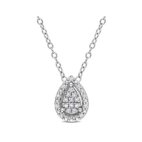 1/10 Carat Diamond Teardrop Cluster Pendant Necklace in Sterling Silver with Chain